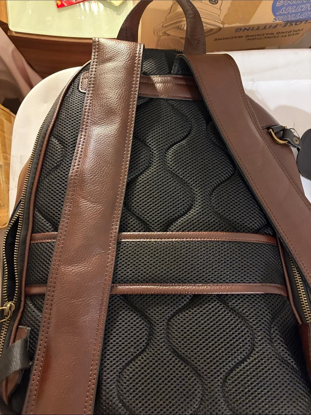 Zara Brown Leather Backpack with Brass Hardware